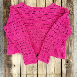 Pilcro Cotton Knit Crop Sweater Hot Pink - Size L